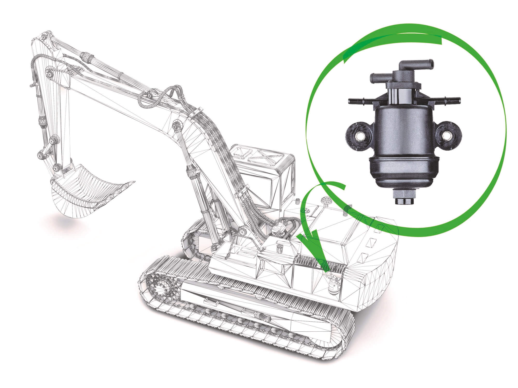Einbaulage des MANN+HUMMEL Harnstofffiltermoduls für Bau- und Landmaschinen