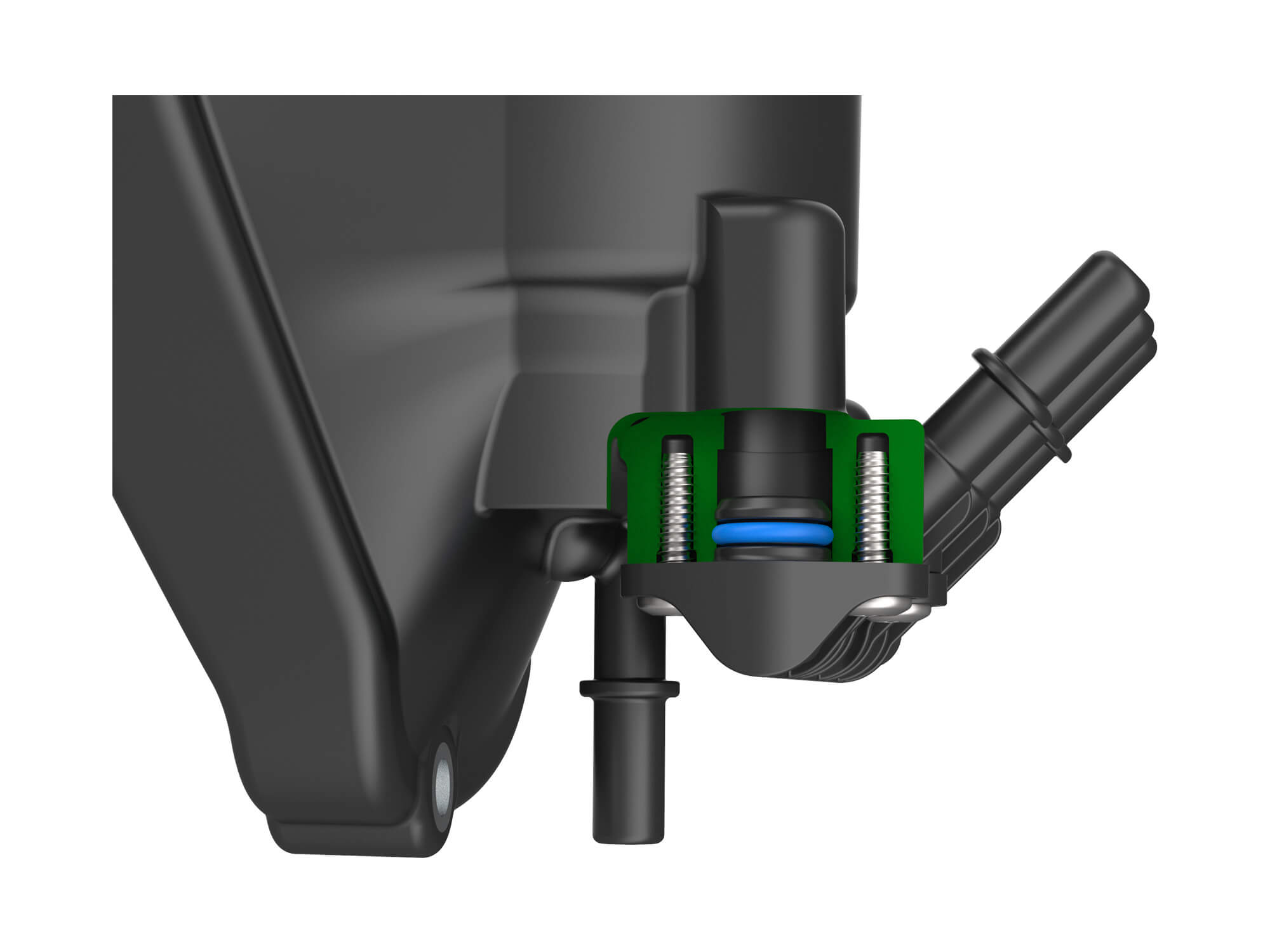 Designs for hydraulic connections with a quick connector molded on the module or distribution channel